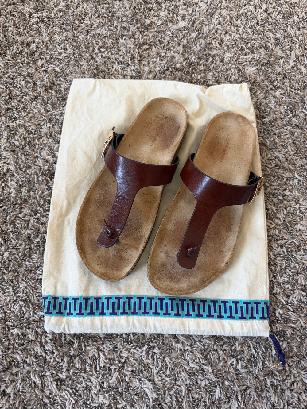 Tory Burch Mellow Brown Leather T-Strap Sandals